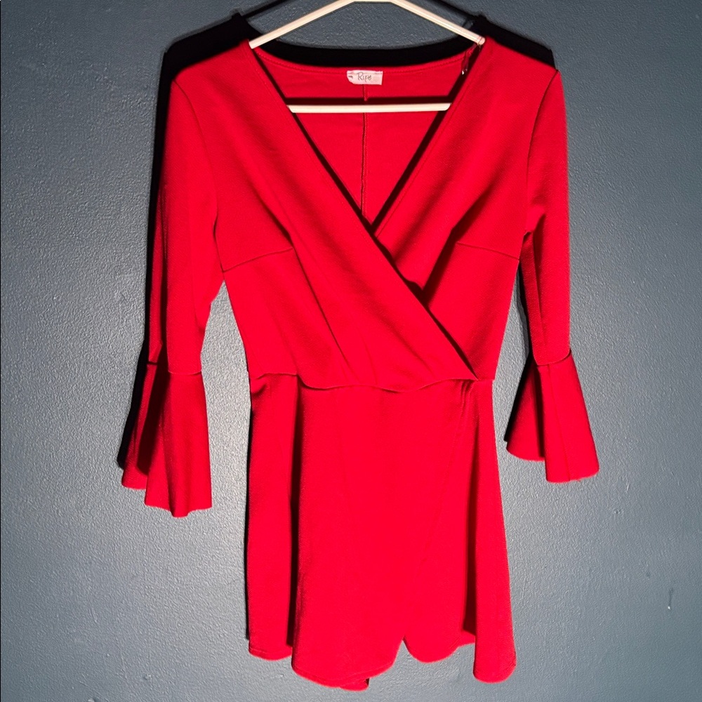 Ripe Women’s Faux Wrap Romper with Bell Sleeves Size Medium